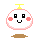 Pixelated character with white body, pink outline, yellow top, black eyes, pink cheeks, and brown base showing four facial expressions.