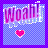 Pixelated graphic with 'Wooah!' text and a heart symbol on a checkered background.