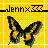 Pixelated yellow background with black grid lines, featuring a stylized butterfly and text reading 'Jennx33' in blocky font.