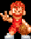 Pixelated character with red hair and red sleeveless outfit holding a brown basketball, standing against black background with white shoes.