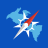 Pixelated icon of a white rocket with red top and gray base against blue background, surrounded by light blue abstract shapes.