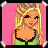 Pixel art of a blonde woman in green top and black shorts holding a patterned bag, with name 'Suzie' on pink background.