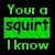 Green pixelated text on black background reads 'Your a' above green rectangle with 'squirr' and below 'I know'.