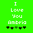 Green background with white pixelated text reading "I Love You Ambria" and five black-and-green star symbols below.