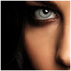 25 showing a close-up of a person's eye and nose with animated text overlays changing across frames