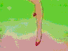 Animated sequence of a female anime character with long dark hair in red and white sailor-style uniform against green background.