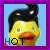A contact sheet of 14 animated frames showing a rubber duck with black pomaded hair against a light blue background, each frame displaying the word "HOT" in red and black text at the bottom left.