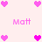 Pixelated pink hearts and 'Matt' text on a light background, with heart arrangements changing across frames.