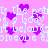 Pixelated pattern of purple hearts and light blue text on a pink background, repeating across the image.