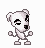 Pixelated cartoon bear mascot in 10-frame animation sequence showing various poses and expressions on white background with gray borders between frames.