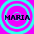 Four identical cyan concentric circles on a bright pink background, each containing the text "MARIA" in black pixelated font.