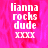 Pixelated text on a pink background with one section grayed out, reading 'lianna rocks dude xxxx' in white block letters.