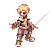 Pixelated character with blonde hair and armor holding a sword in six sequential poses against gray background.