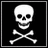 A 48x48 pixel buddy icon featuring a skull and crossbones symbol on the top-left, with text elements arranged in a contact sheet layout showing multiple frames of an animated sequence.