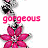 Animated sequence of pink flowers with black and white decorative elements, each frame displaying the word 'gorgeous' in red text.