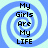 Four identical pixelated arranged in a , each displaying the text "My Girls Are My LIFE" over a blue and white spiral background