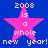 Blue background with pink star and white text reading '2008 is a whole new year!' in pixelated font, displayed across four identical