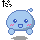 Pixelated blue and pink round characters with blush marks, displaying various facial expressions and poses in a