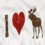A pixelated static image shows a vertical brown bar, red heart symbol, and dark brown animal figure on light background.