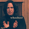 A character with long dark hair and a black turtleneck shirt appears in six , each showing different hand gestures while the text 'whoohoo!' is overlaid