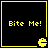Four identical black square with yellow borders display "Bite Me!" text and a Pac-Man icon, each showing the same static image