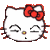 White cat face with red bow, closed eyes, yellow nose, and small mouth; four variations show progressive damage to the right side of the face.