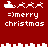 Red background with white pixel art of Santa's sleigh and reindeer, plus "=)merry christmas" text in two . Two identical show animation changes to the reindeer count