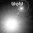 Four grayscale show a bright light source moving through a dark background with the word "Wow" in pixelated text above it