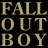 Fall Out Boy promotional graphic with text and stage imagery on black background