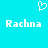 Pixelated white text 'Rachna' appears twice on a cyan background with a pixelated heart symbol above the left instance.