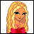 Pixel art buddy icon featuring a blonde woman on left and red star background with text 'True Blonde' on right.