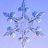 Pixelated blue snowflake with six symmetrical arms on light blue background, rendered in low-resolution digital style.