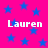Pink background with scattered blue stars and four instances of the name 'Lauren' in white pixelated text.