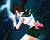 Animated sequence of a female anime character in a school uniform performing a dynamic pose with flowing hair and blue energy effects against a dark background.
