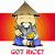 Pixelated character in conical hat and gray armor with blue pants stands against red-orange gradient background, green text 'Original Icons .com' on dark green below