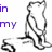 Black-and-white line drawing of a bear-like figure in three poses with purple text reading 'in my thinking spot' on white background.