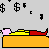 Animated contact sheet of a pixel art icon showing dollar signs and text repeating 'dollars' across multiple frames with subtle animation changes.
