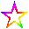 Nine star-shaped icons arranged in a , each with rainbow gradient outlines transitioning through purple, blue, green, yellow, orange, and red