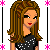 Pixel art contact sheet showing a female character in multiple poses with pink text and decorative borders.