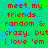 Red pixelated text on a green and blue checkered background repeats the phrase 'meet my friends... random & crazy, but i love 'em' in multiple