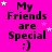 A static image with a bright pink background displays repeated text "My Friends are Special :)" in black pixelated font, surrounded by small white and light pink stars.