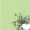 Light green background with scattered dark green pixel clusters and a white heart shape in the bottom right corner.