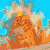 Pixel art sequence showing a character with spiky yellow hair and orange skin in multiple poses against a blue sky with clouds, with repeated "NARUTO FAN" text on black backgrounds.