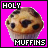A contact sheet of six animated frames showing a single muffin icon with