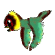 Animated green bird with yellow and brown facial markings in various flying poses against a gray background.
