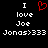 Static pixel art displays 'I love Joe' with red heart symbol and 'Jons>333' text on black background.