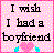 Pixelated static icon with pink background displaying text "I wish I had a boyfriend" and heart symbol.