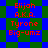 Red text on blue and green pixelated background displays 'Elijah A.K.A. Tyrone Big-umz' in two identical layouts with alternating color blocks