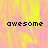 Pixelated text 'awesome' appears in three positions on a yellow-pink gradient background with one gray