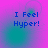 Four identical display blue text "I Feel Hyper!" on a gradient background shifting from purple to teal with faint circular patterns